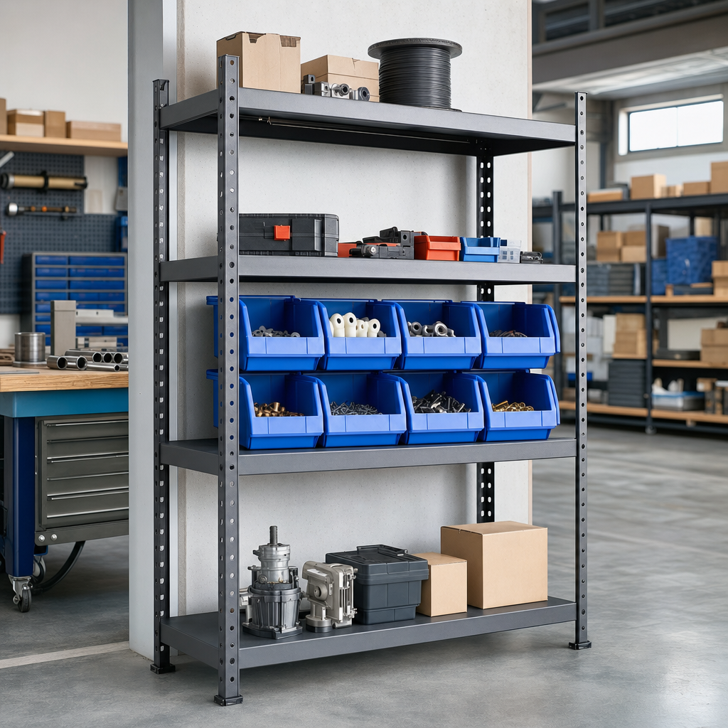 Bin Storage Shelving Unit with 8 Plastic Parts Bins