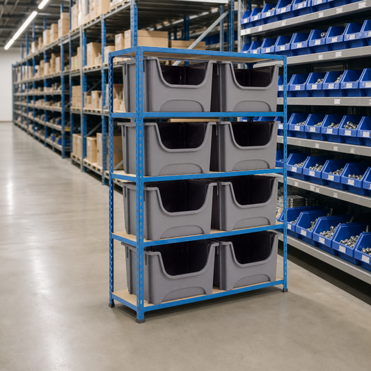 Bin Storage Shelving Unit with 8 Plastic Parts Bins