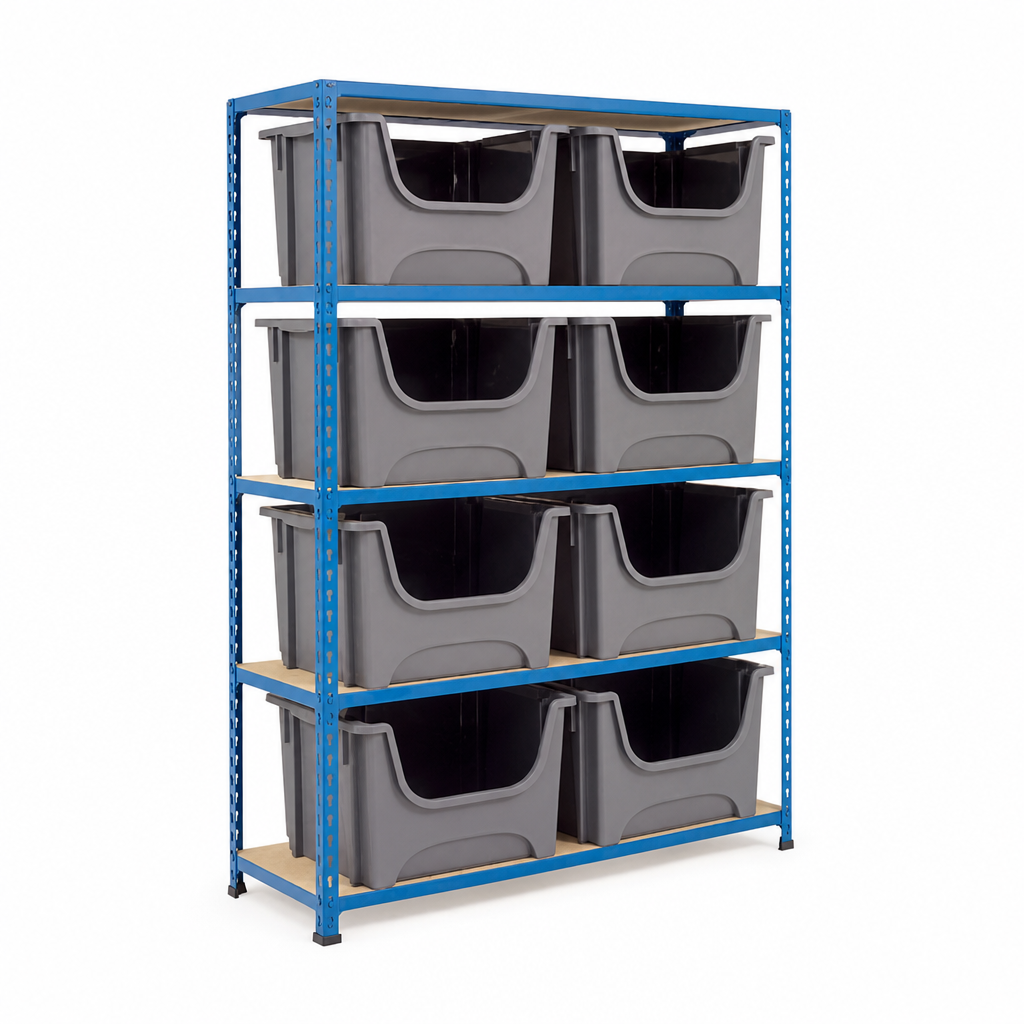 Bin Storage Shelving Unit with 8 Plastic Parts Bins