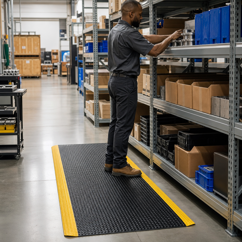 Black and Yellow Anti-Fatigue Bubble Floor Mats