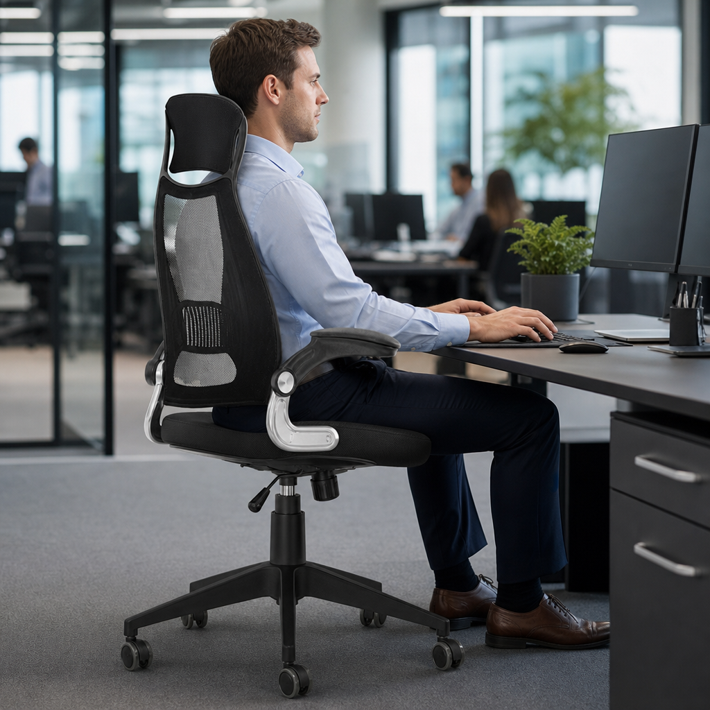Black Executive Ergonomic Office Chair with Headrest
