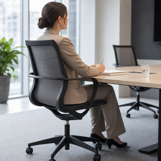 Black Executive Office Chair with Mesh Back and Fixed Arms