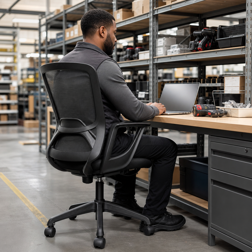 Black Executive Office Chair with Mesh Back and Fixed Arms