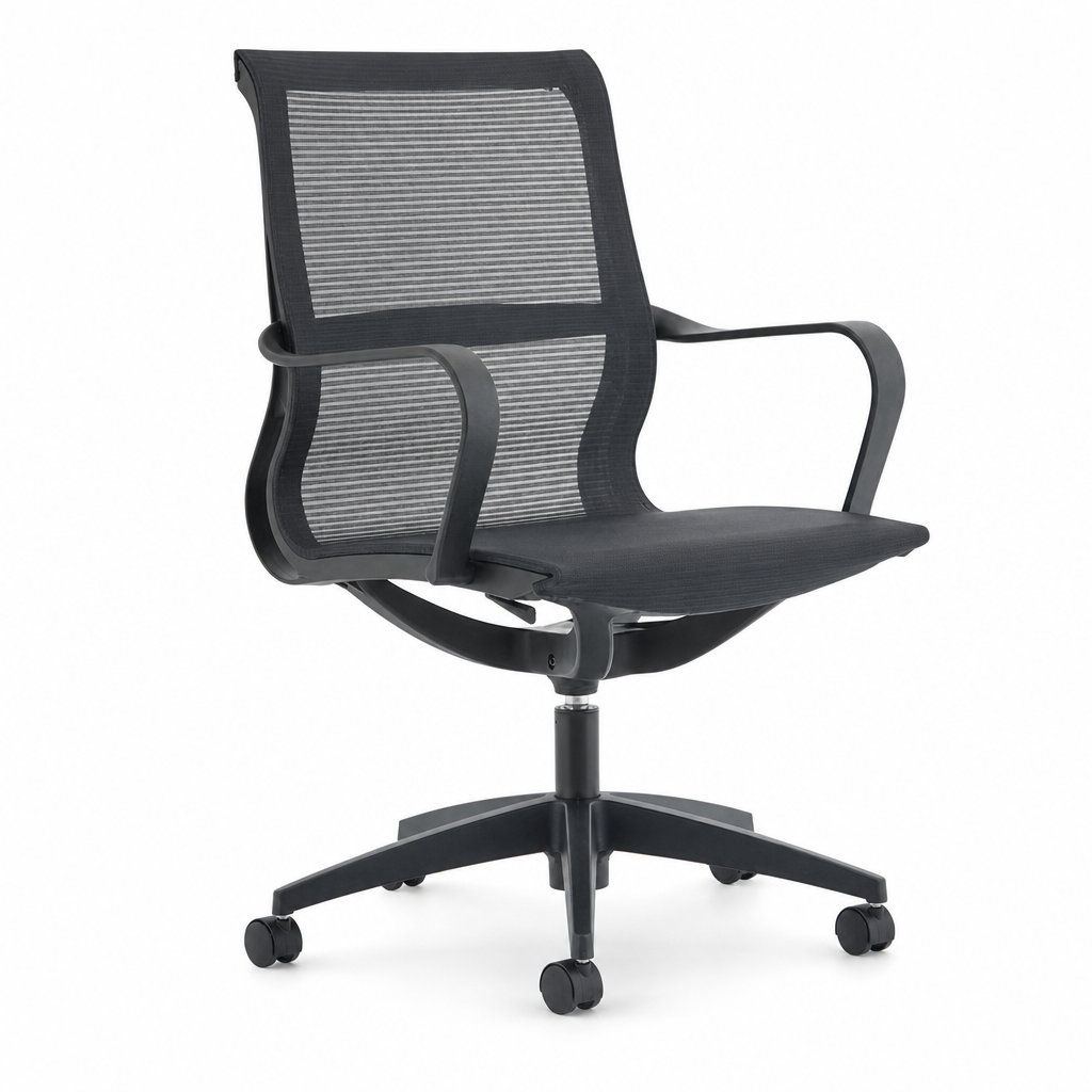 Black Executive Office Chair with Mesh Back and Fixed Arms