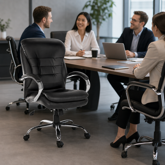 Black Leather Executive Office Chair with Chrome Base