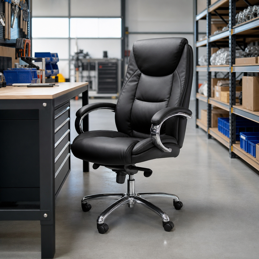 Black Leather Executive Office Chair with Chrome Base