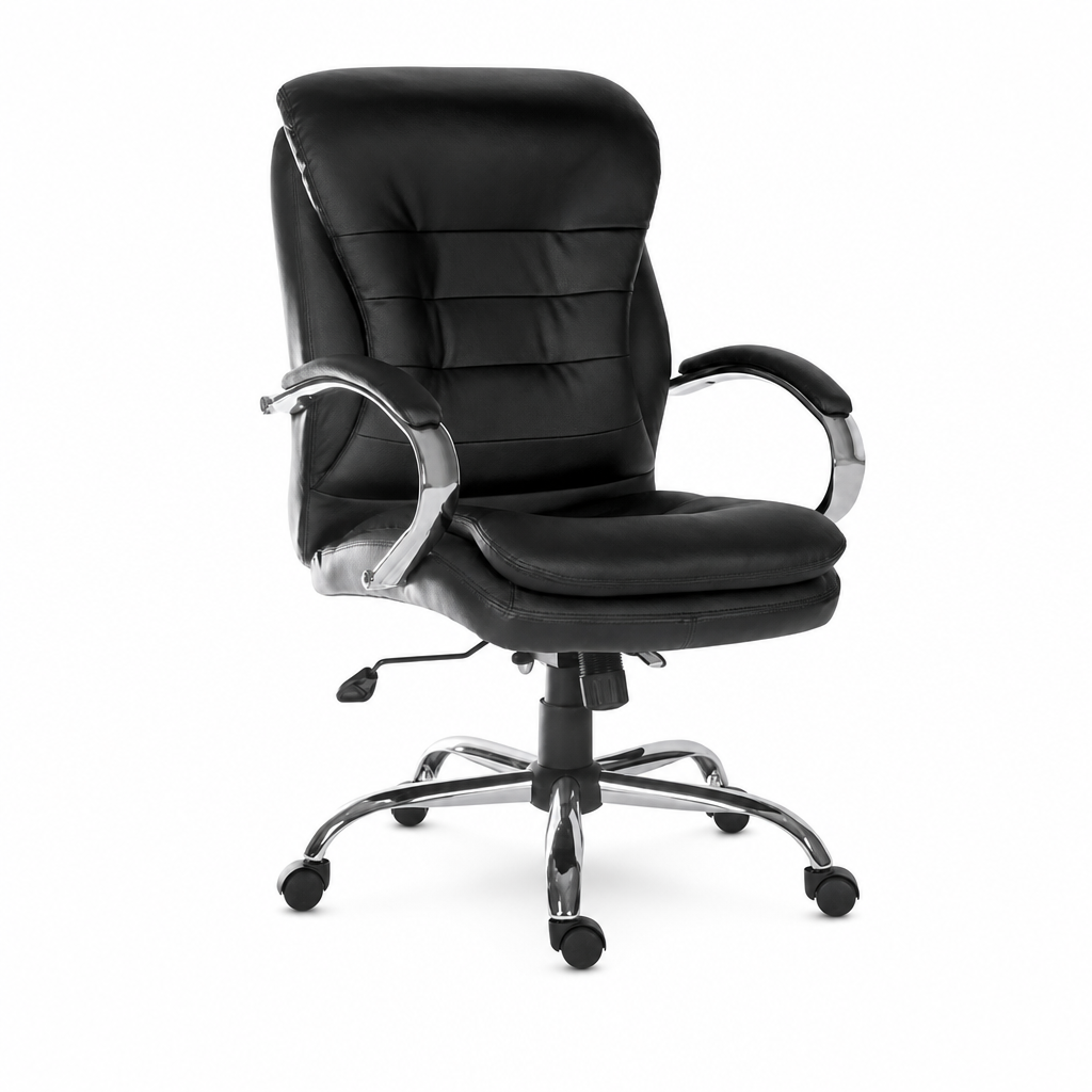 Black Leather Executive Office Chair with Chrome Base
