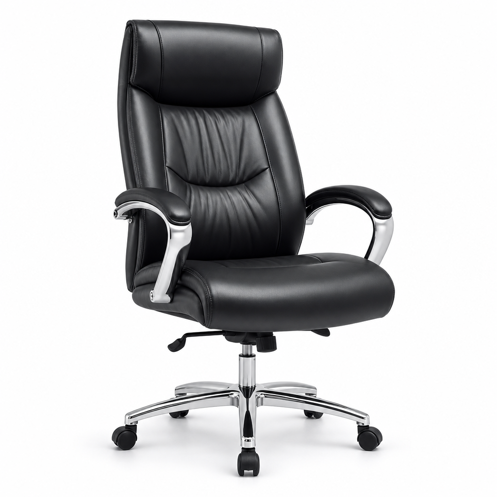 Black Leather Executive Office Chair with Chrome Base