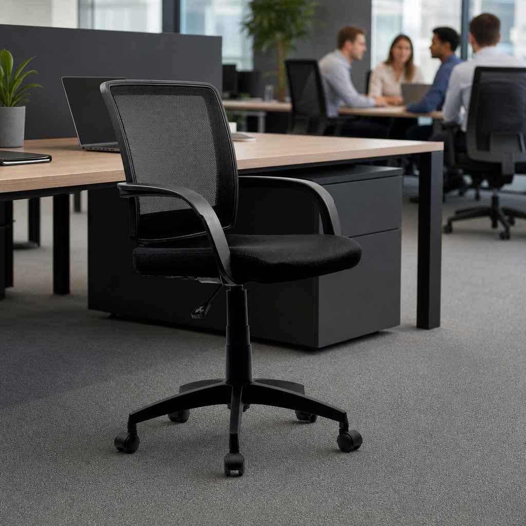 Black Mesh Office Chair with Armrests and 5-Star Base
