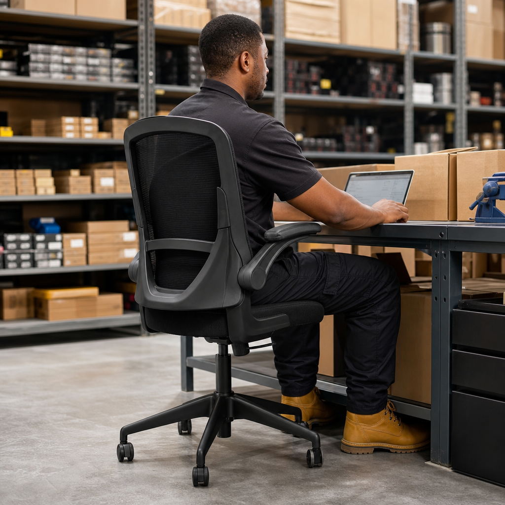 Black Mesh Office Executive Chair with Flip-Up Arms