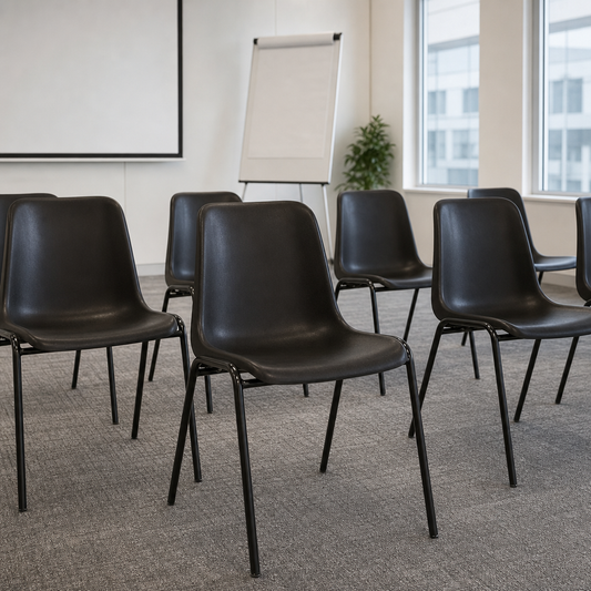 Black Plastic Stacking Chairs Pack of 10 with Steel Frame