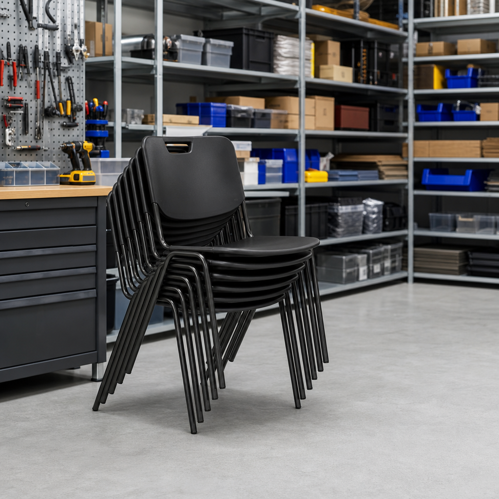Black Plastic Stacking Chairs Pack of 10 with Steel Frame