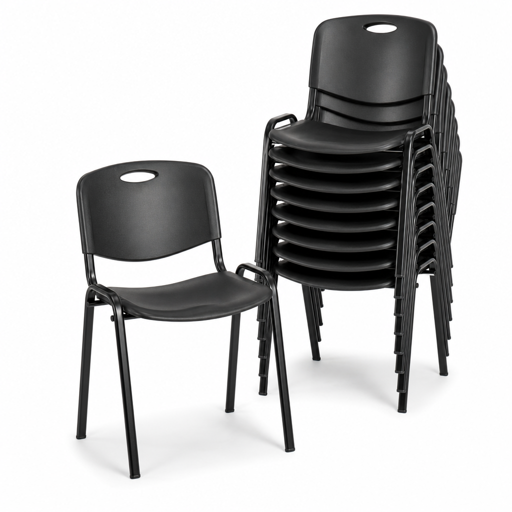 Black Plastic Stacking Chairs Pack of 10 with Steel Frame