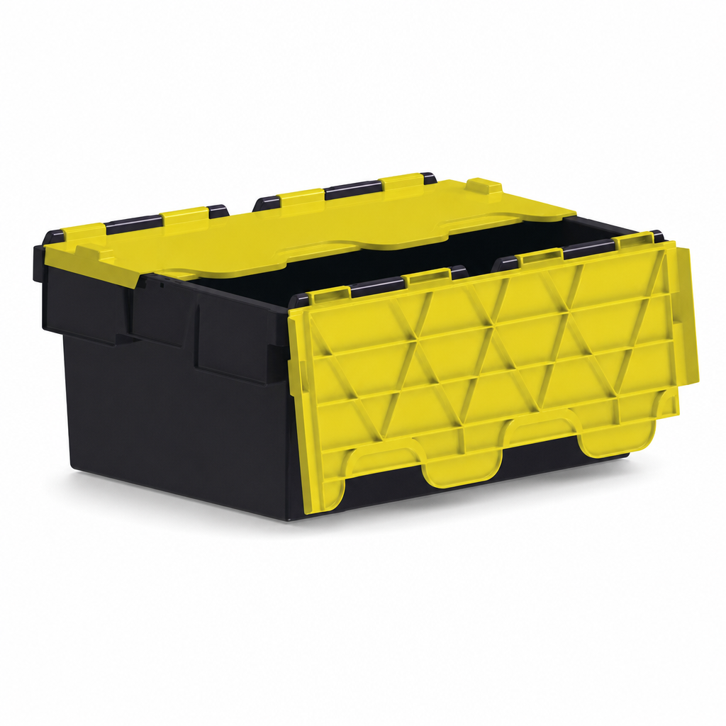 Black Plastic Storage Containers with Attached Coloured Lids