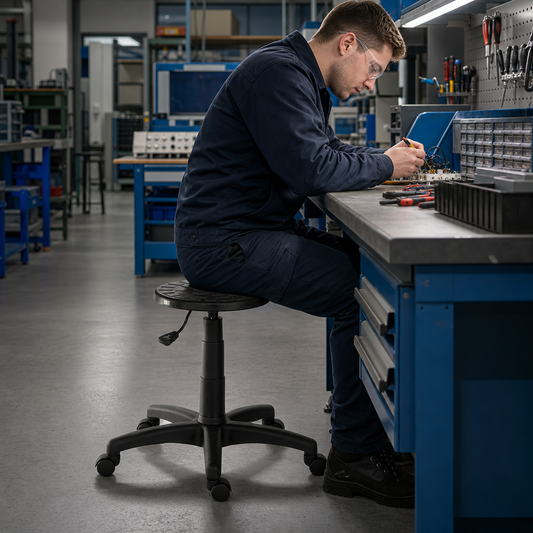 Black Polyurethane Workshop Stool with Adjustable Seat