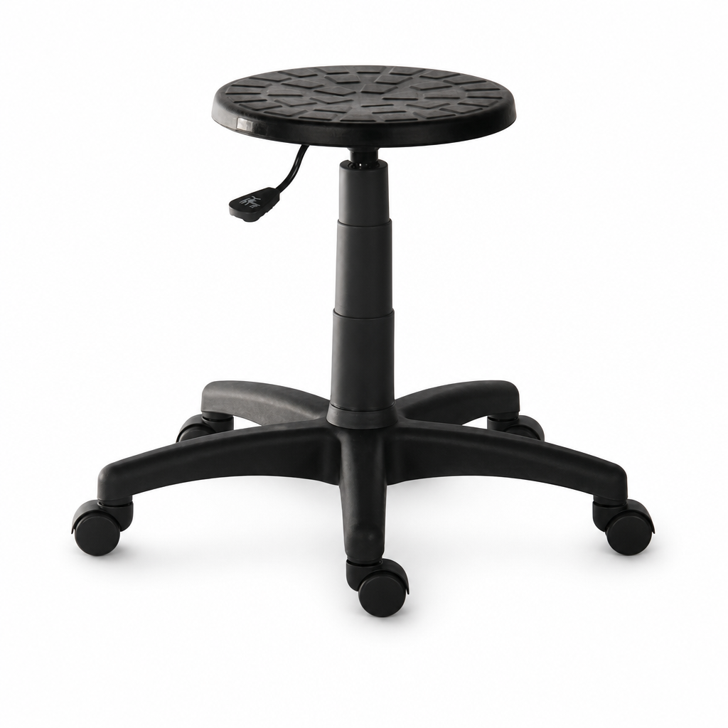 Black Polyurethane Workshop Stool with Adjustable Seat