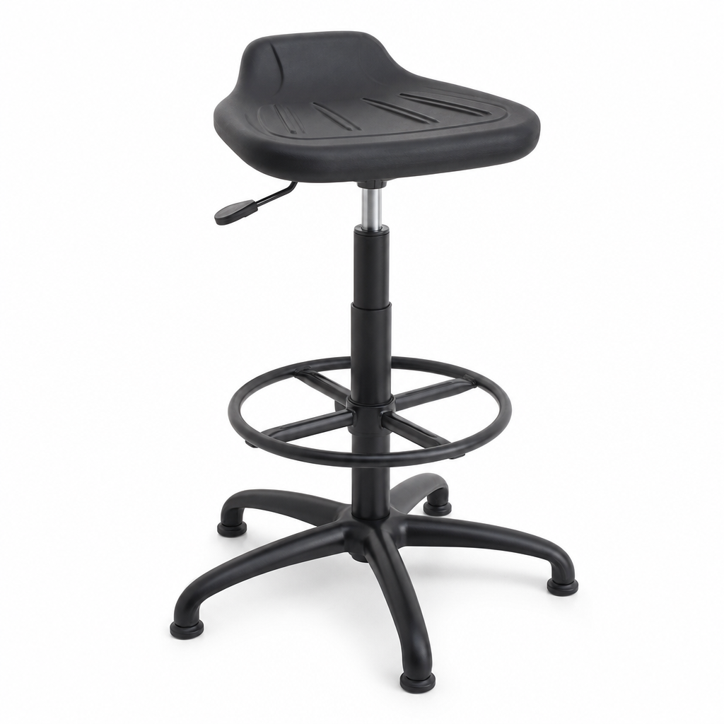 Black Polyurethane Workshop Stool with Adjustable Seat