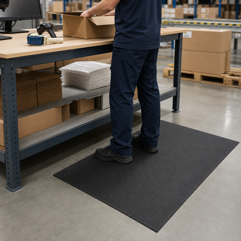 Black Recycled Anti Fatigue Mat with Checker Pattern