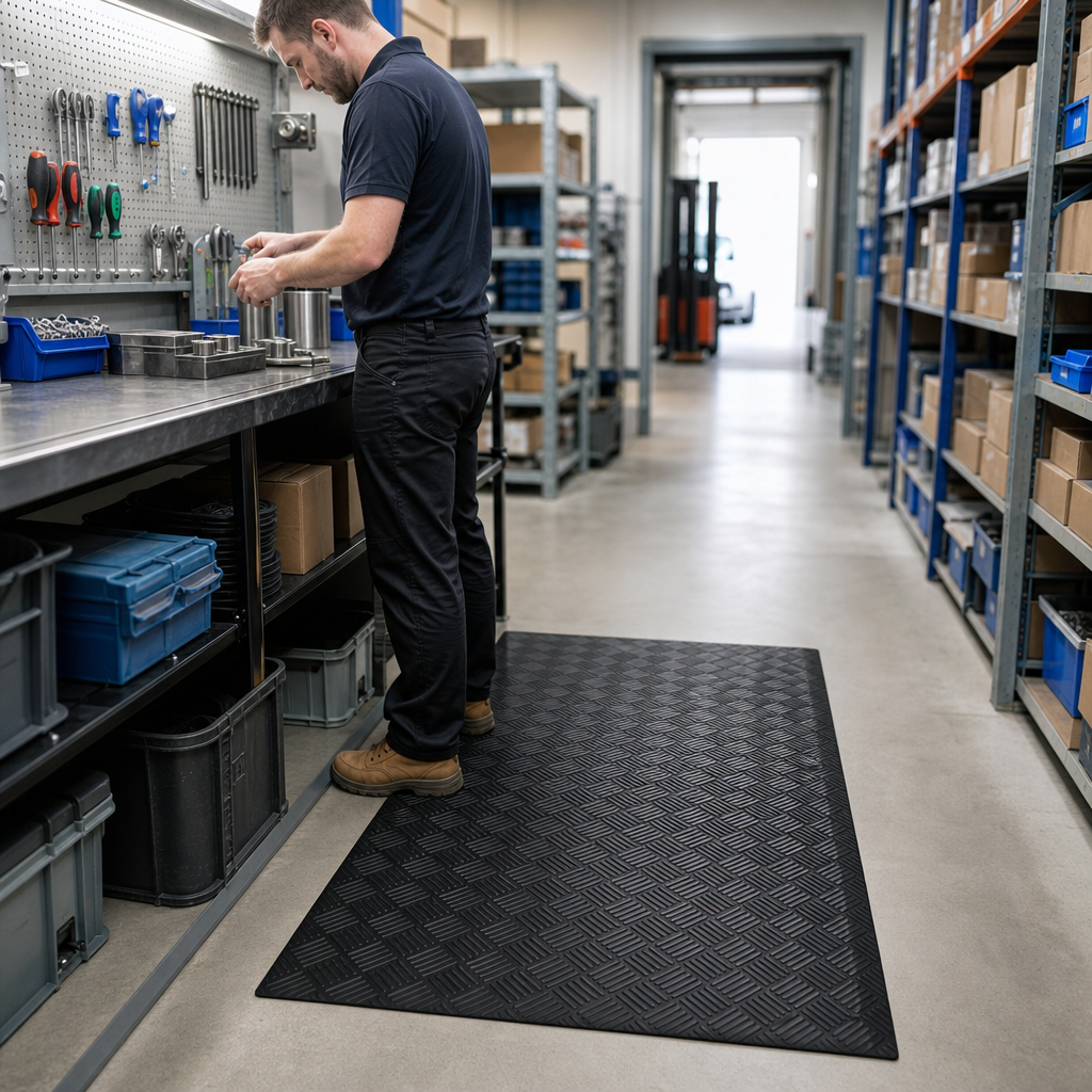 Black Recycled Anti Fatigue Mat with Checker Pattern