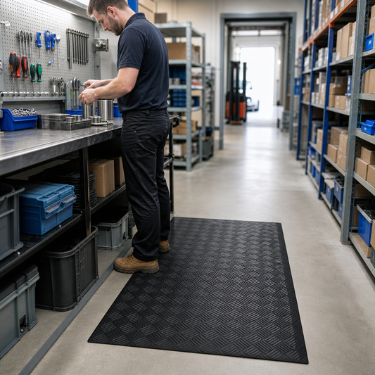 Black Recycled Anti Fatigue Mat with Checker Pattern