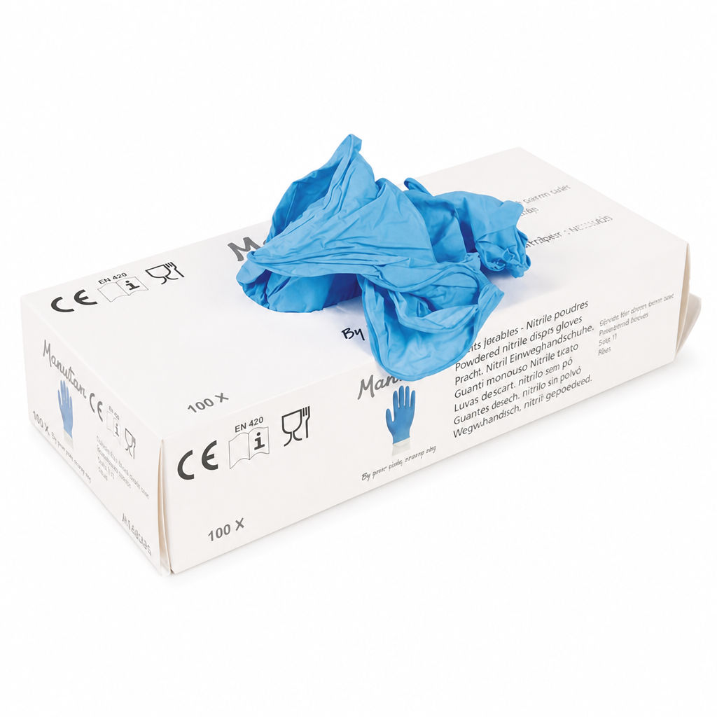 Blue Powdered Nitrile Disposable Gloves