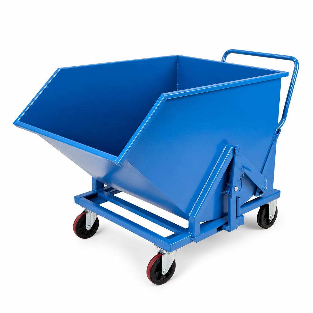 Blue Roll Forward Tipping Skips on Wheels 285L to 750L