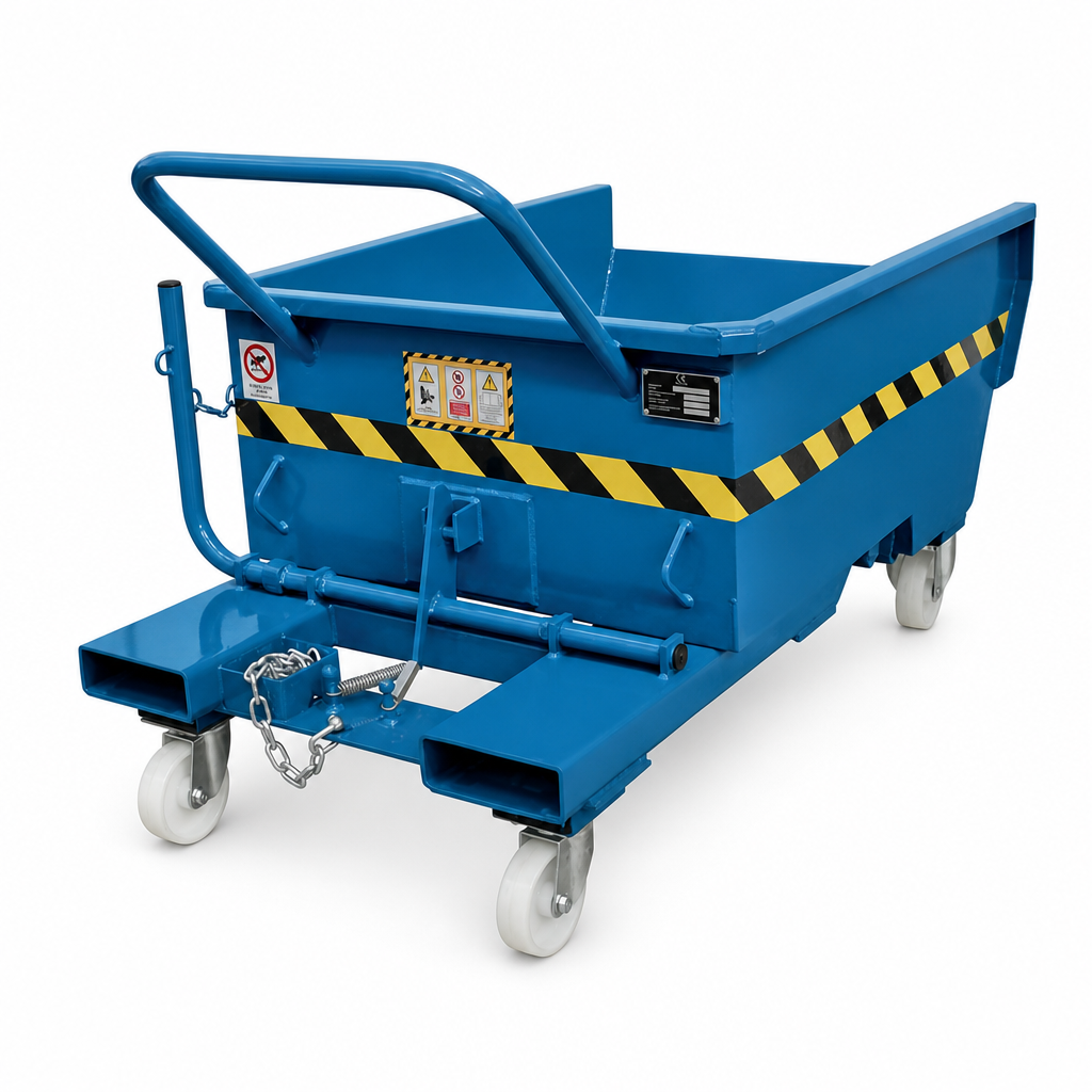 Blue Roll Forward Tipping Skips on Wheels 285L to 750L