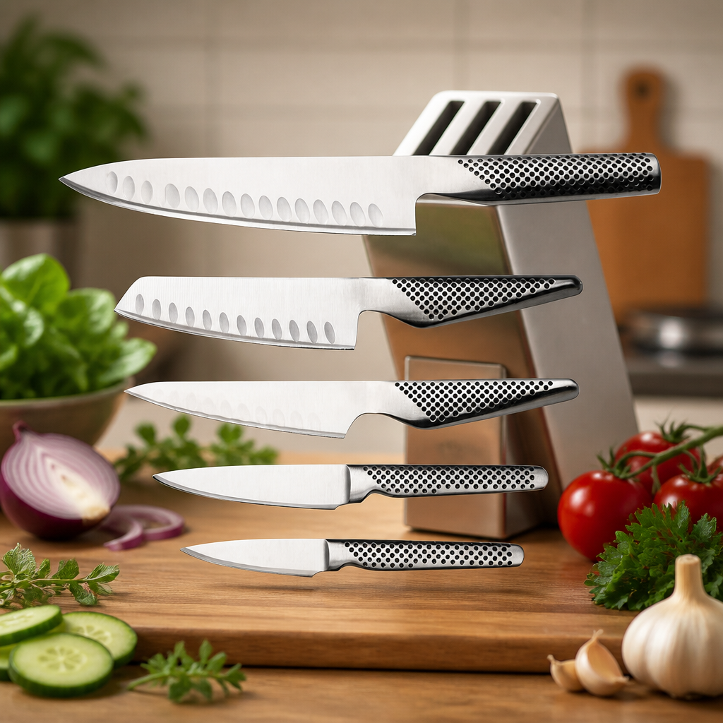 5-Piece Commercial Knife Set with Block Stainless Steel