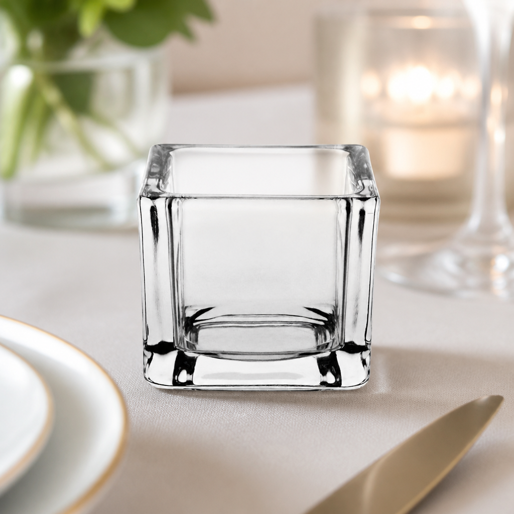 Commercial Tealight Holders Glass Square 6 Pack Clear