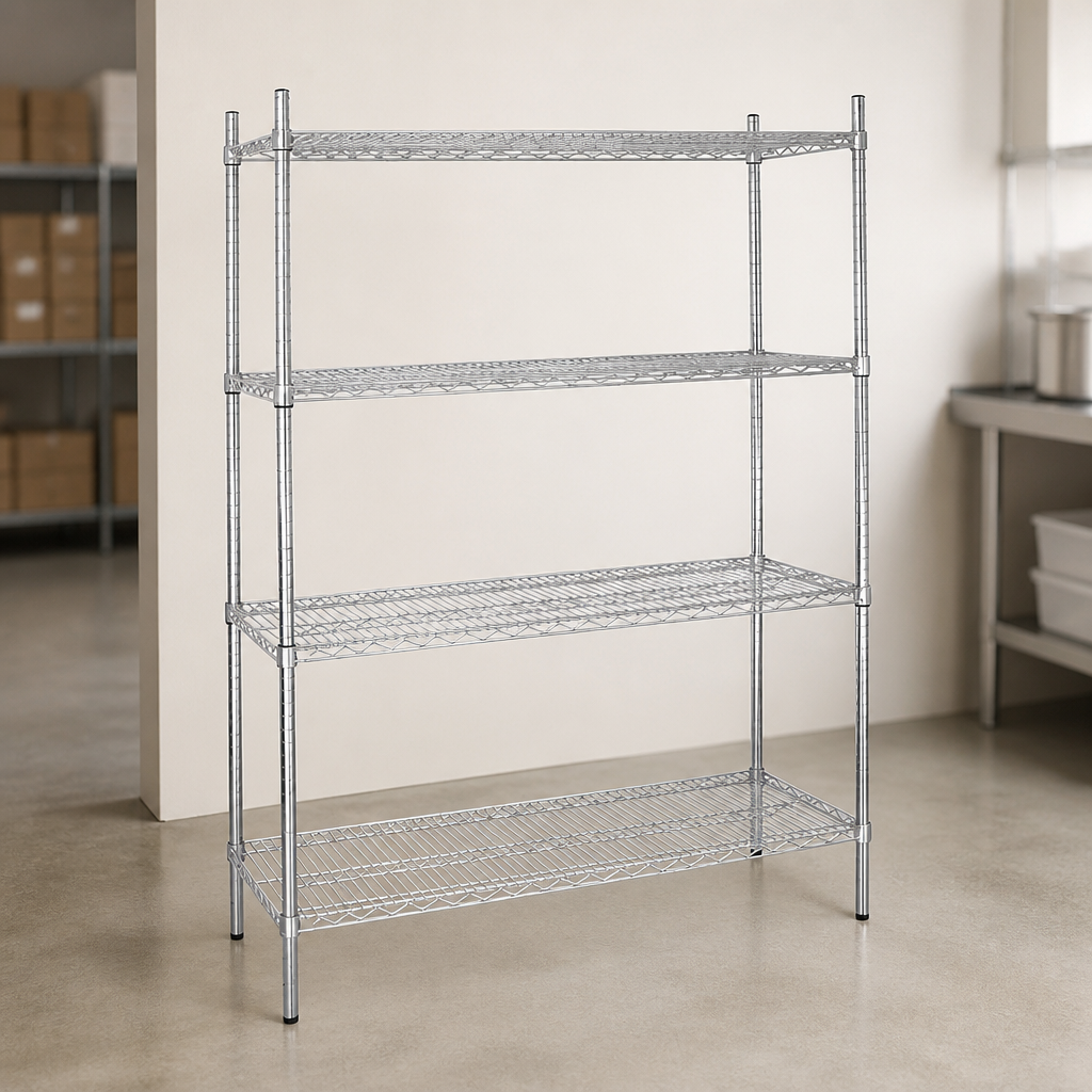 4 Tier Commercial Wire Shelving Unit 1525x460mm Silver
