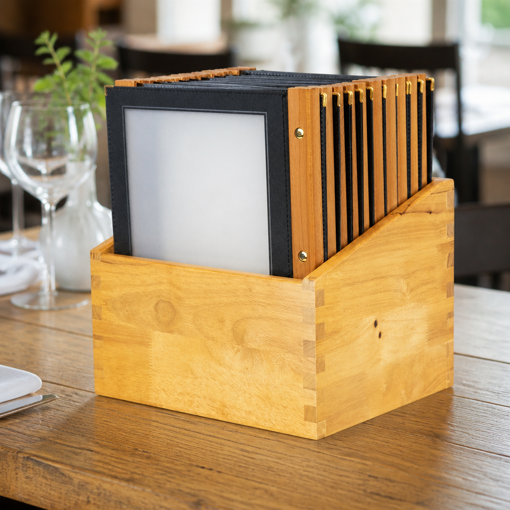 Commercial Menu Covers with Wood Spine and Storage Box