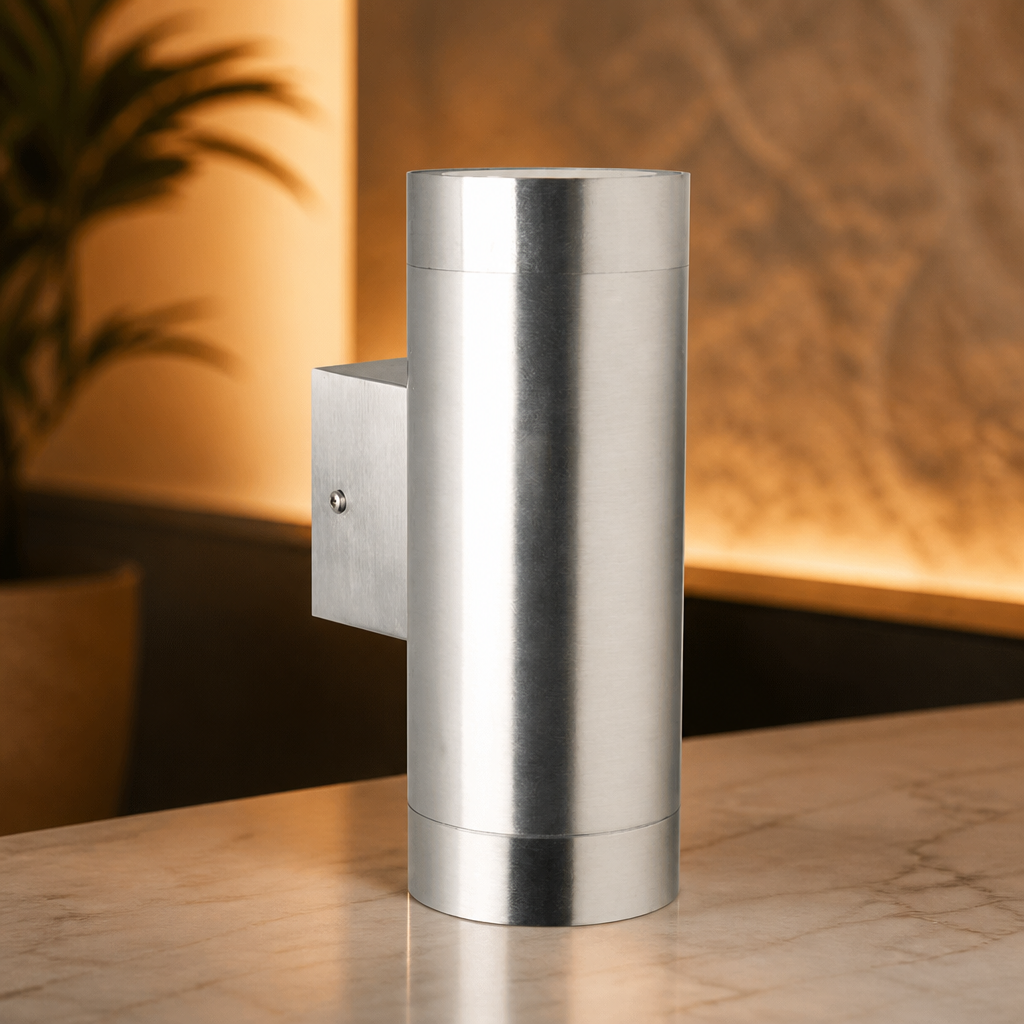 Double Outdoor Wall Light Aluminium 190mm Height