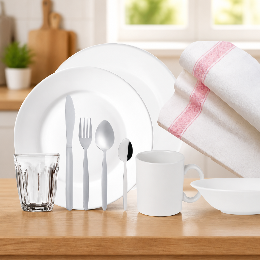 Student Kitchen Pack 10 Piece Set Essential Crockery and Cutlery