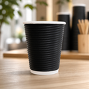 340ml Disposable Coffee Cups Ripple Wall Black 500 Pack