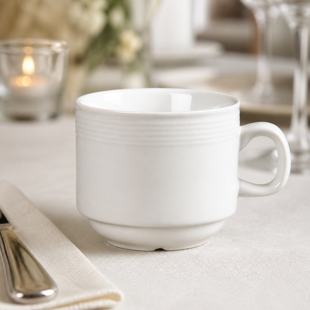 200ml Commercial Stacking Tea Cups Set for Catering 12 Pack