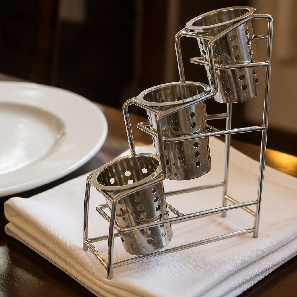 Chrome Plated Cutlery Storage Stand for Three Pots