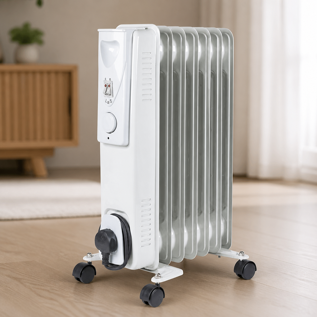 1.5kW Portable Oil Filled Radiator with Castors and 3 Settings