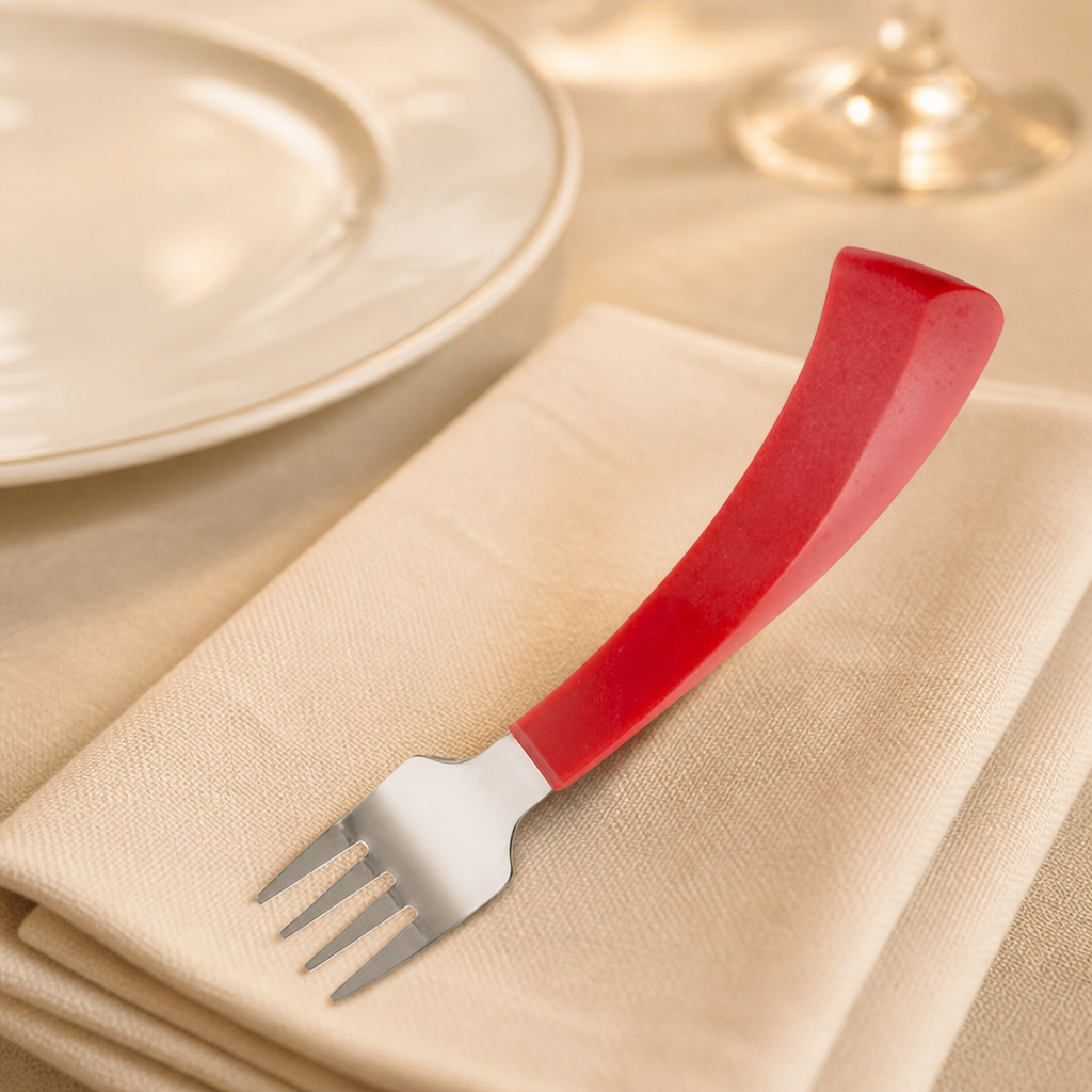 Commercial Left Hand Forks Red 12 Pack in stainless steel