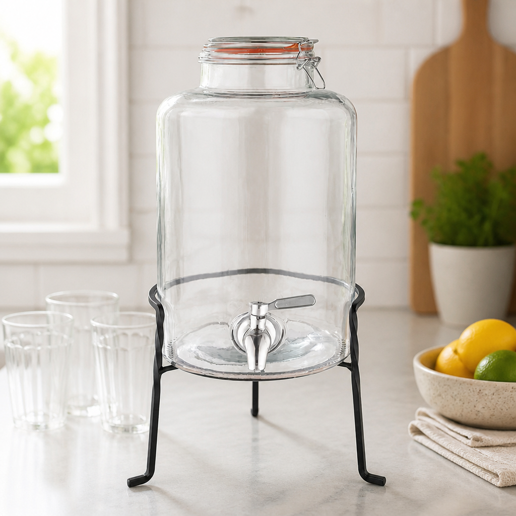 Commercial 8.5L Glass Drink Dispenser with Wire Stand