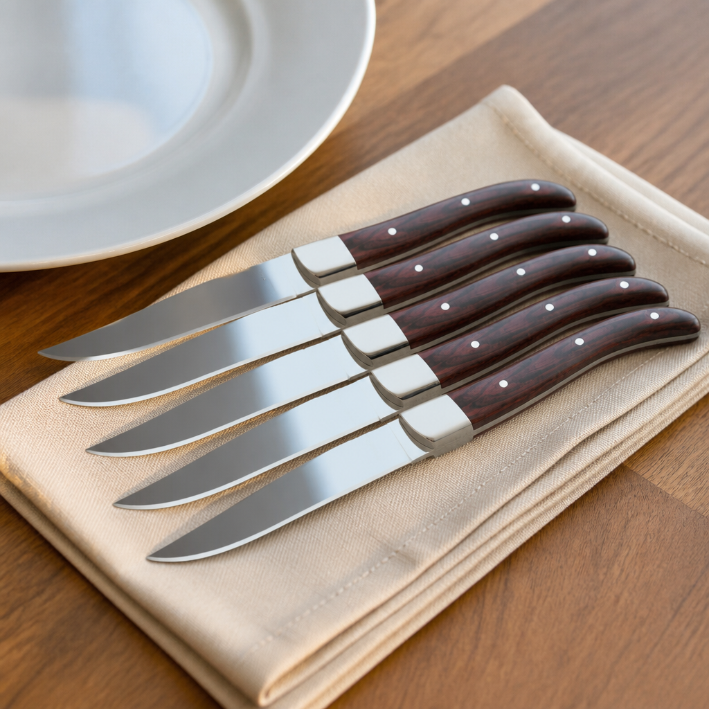 Set of 6 commercial steak knives with rosewood handles