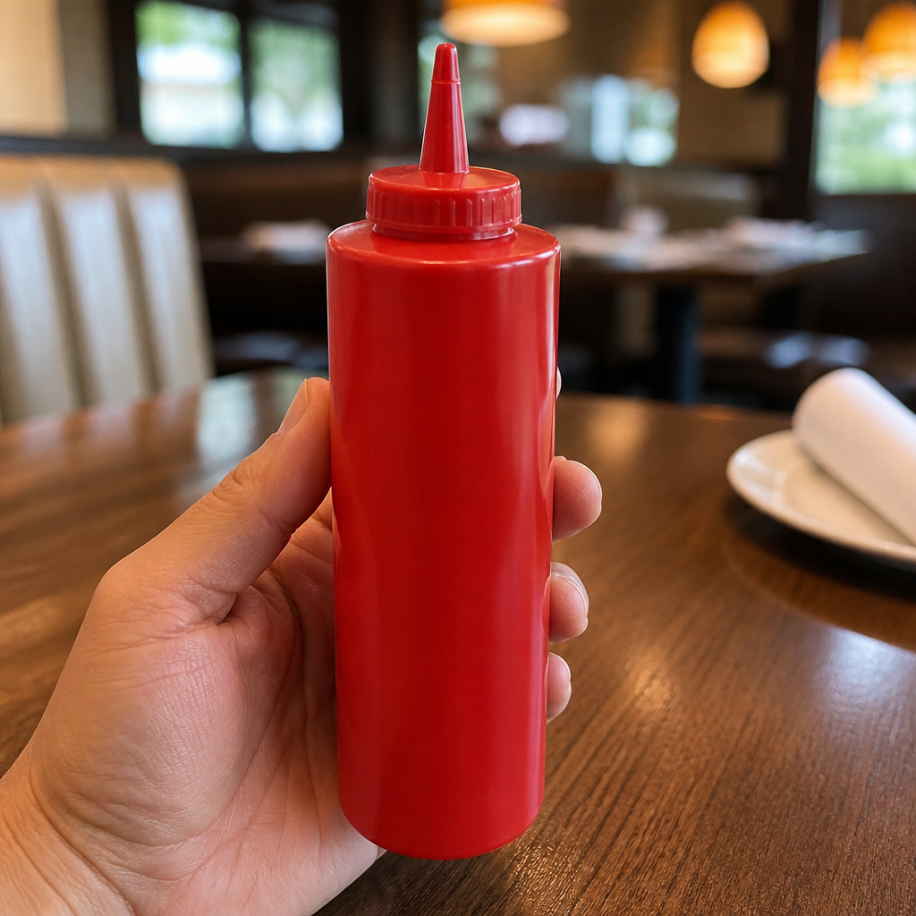 8oz red commercial squeeze sauce bottle made of durable plastic
