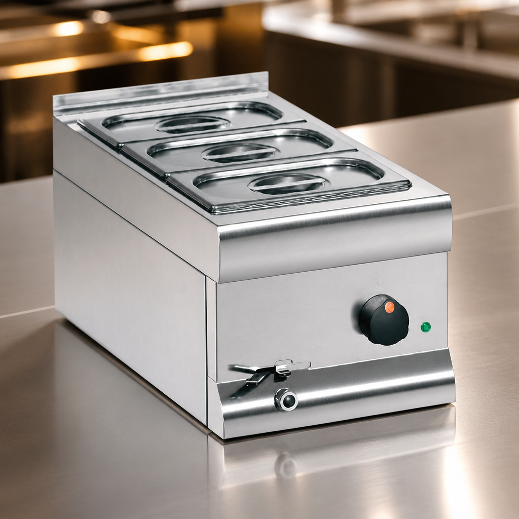 Commercial Bain Marie with 3 pan capacity for food storage and warming