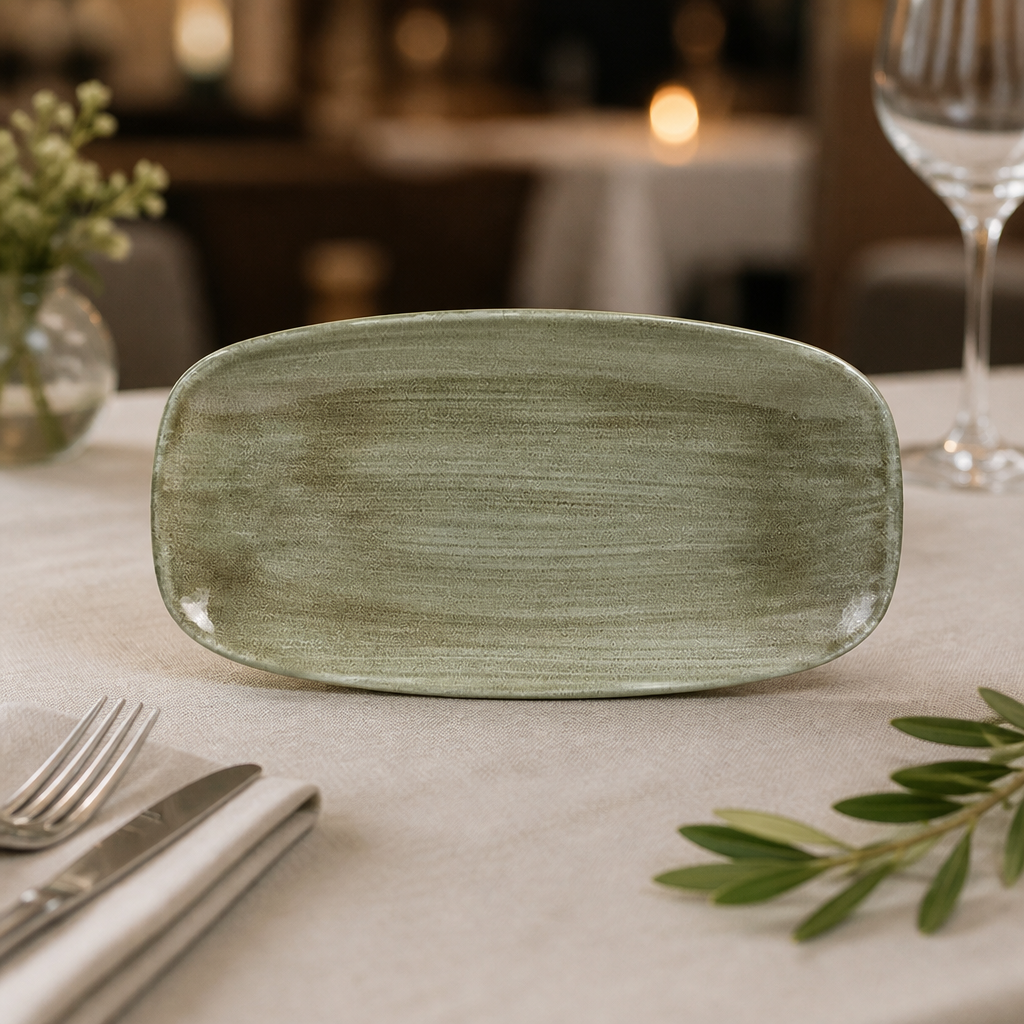 Commercial Rectangular Plates 298mm Green 12 Pack