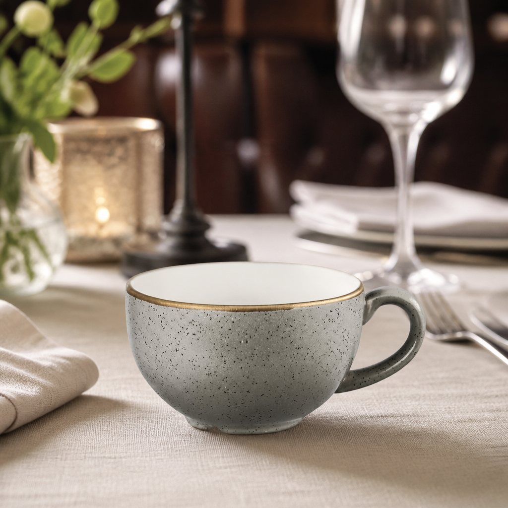 Commercial Cappuccino Cups 8oz in Peppercorn Grey, 12 Pack