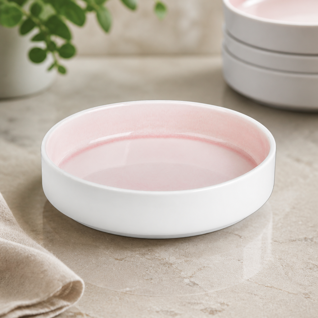 Commercial Fondant Stacking Bowls 215mm 4 Pack Pink Porcelain