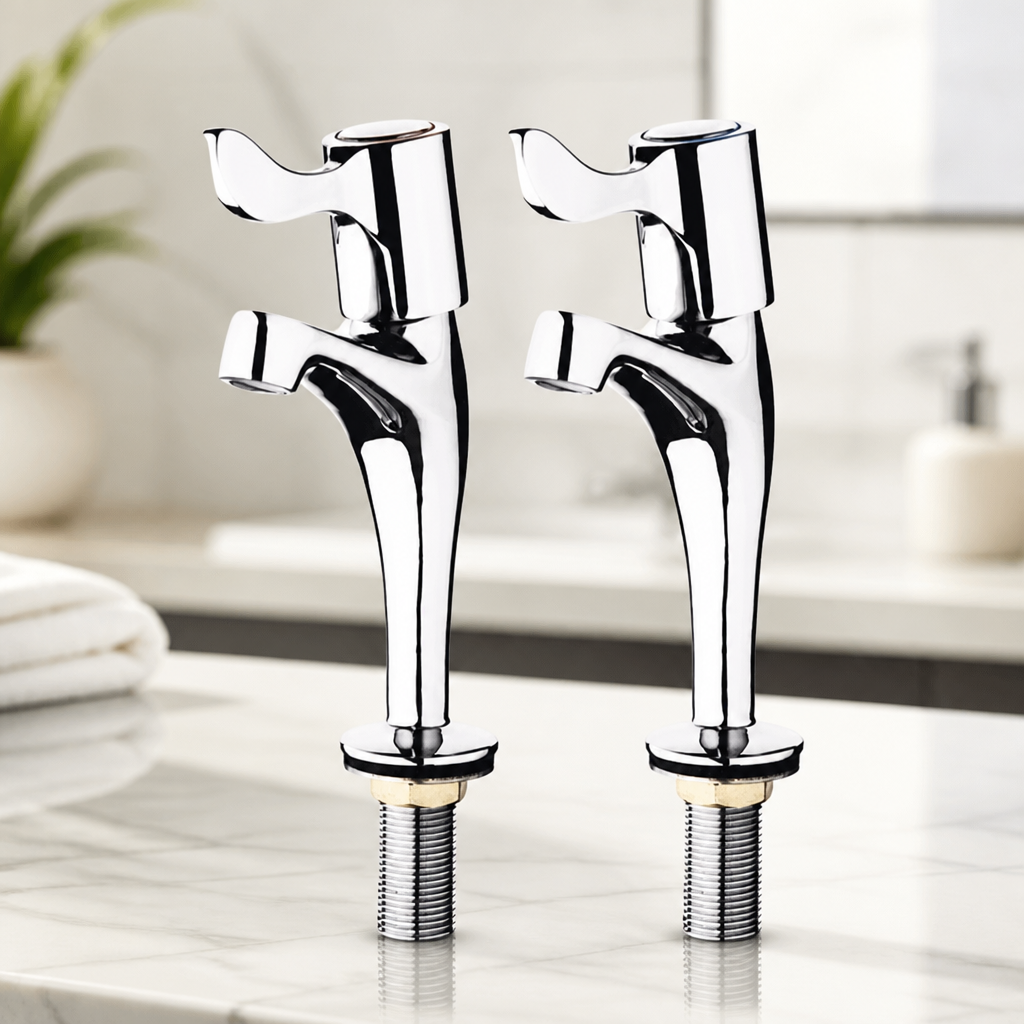 Commercial Basin Pillar Lever Taps 2 Pack Polished Stainless Steel