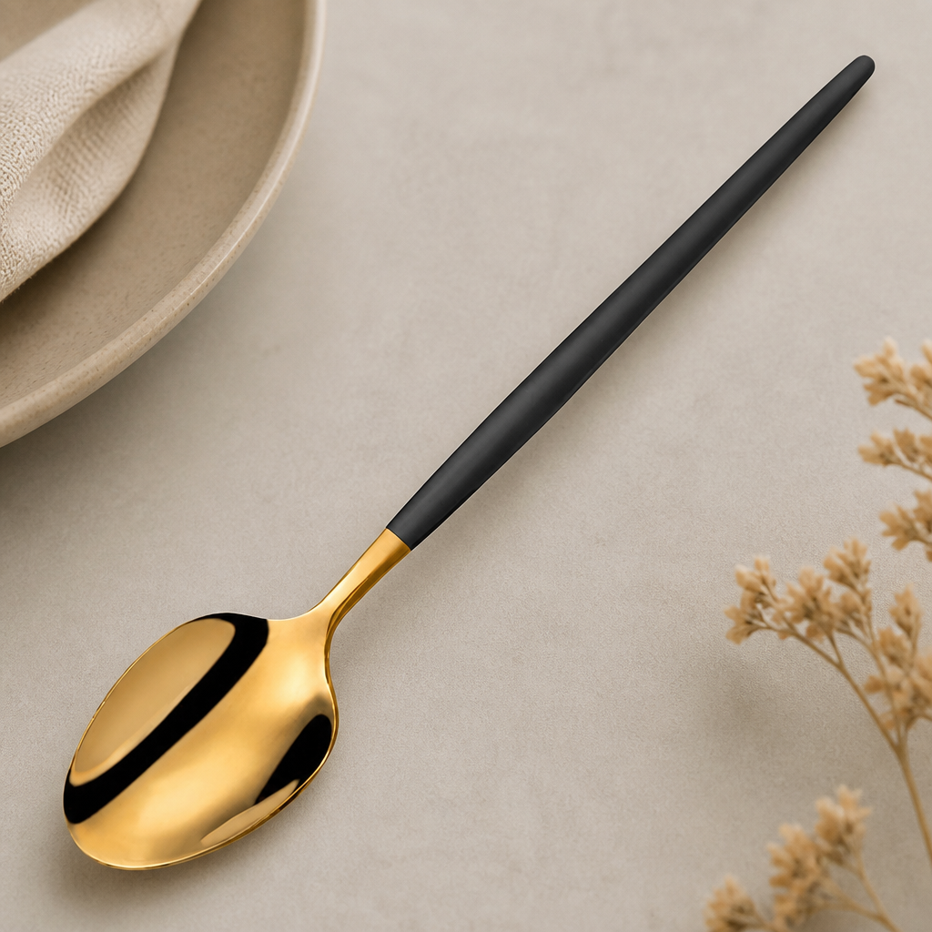 Commercial Dessert Spoons 12 Pack Black & Gold 183mm