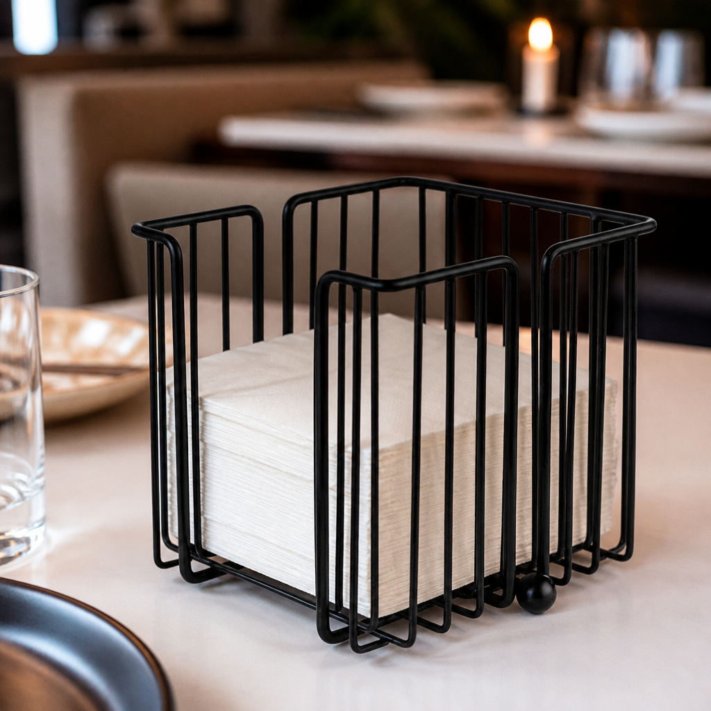 Commercial Napkin Holder Black Metal 190 x 190 x 180mm