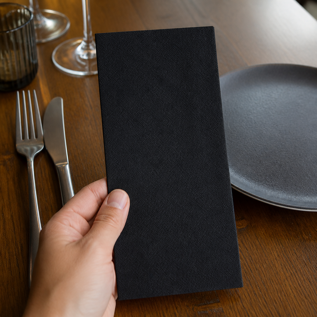 Commercial Recyclable Black Dinner Napkins 40x40cm 3ply 1000 Pack