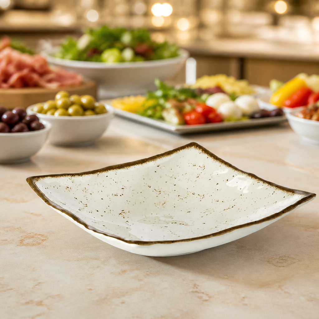 Commercial Melamine Square Plate 240mm Rustic Design